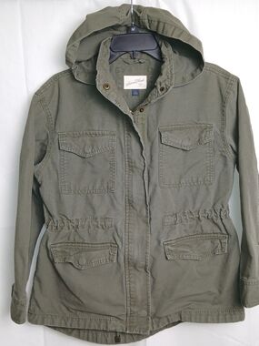 Universal Thread Olive Green Hooded Utility Jacket for Women - Small